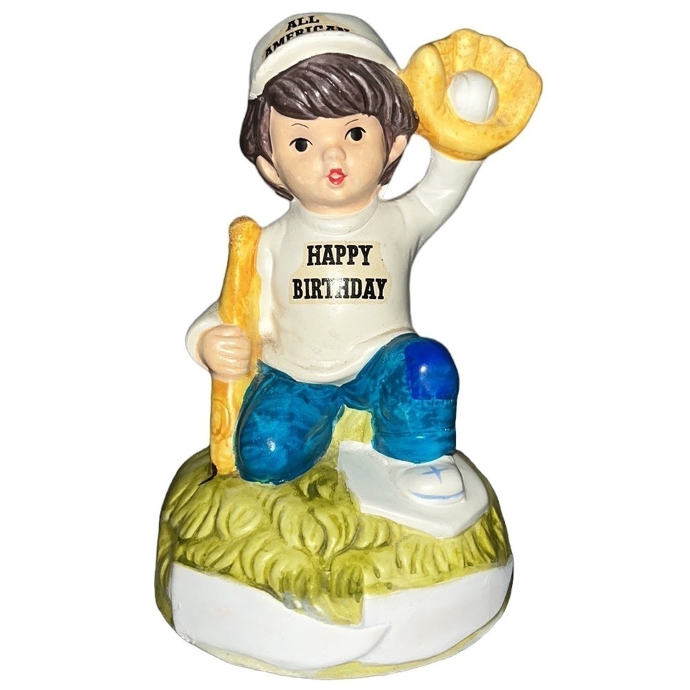 Vintage 1972 Chadwick Miller Rotating Music Box Happy Birthday Figurine Baseball